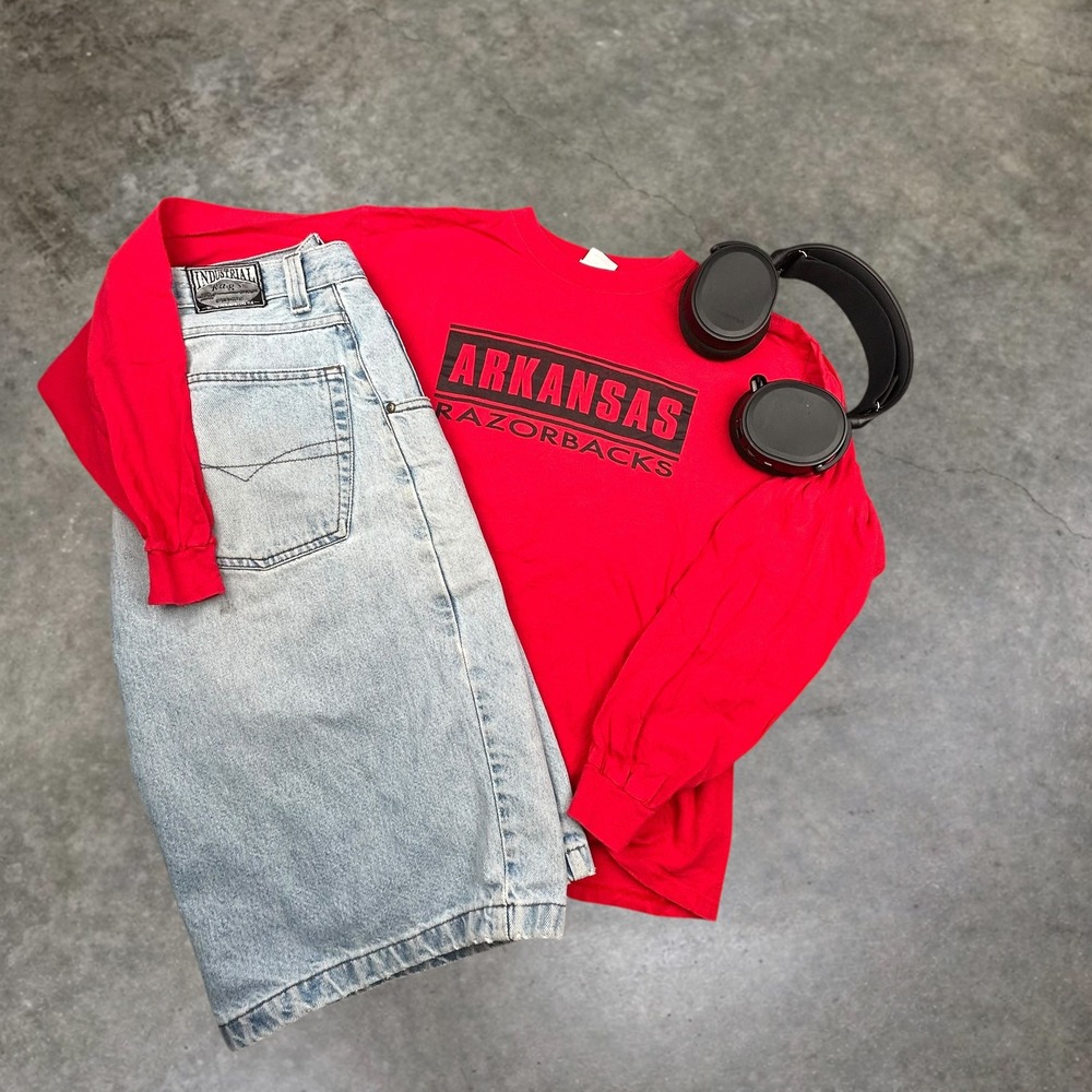 Vintage Anvil Arkansas Razorbacks Long Sleeve Shirt Red Mens Medium Y2K 90s Boxy